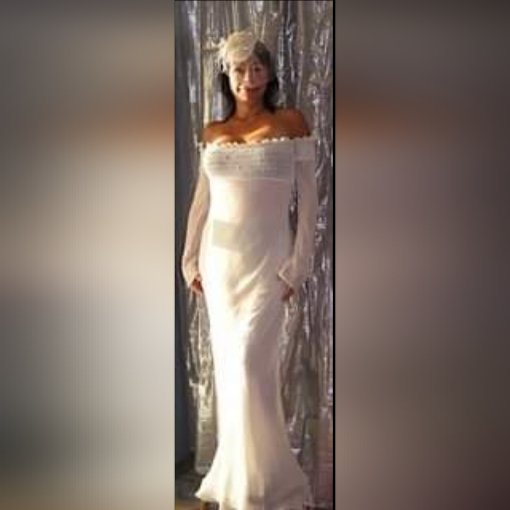 Chic & Elegant French Designer 90s Vintage Off-Shoulder Evening Or Wedding Gown